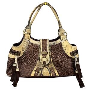 Vintage Sharif Studio Embossed Snakeskin & Leather Tassel Shoulder Purse